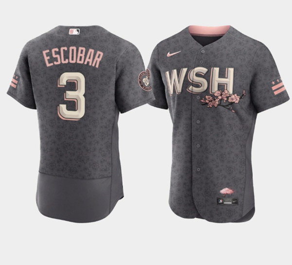 Men's Washington Nationals #3 Alcides Escobar 2022 Gray City Connect Cherry Blossom Flex Base Stitched Jersey