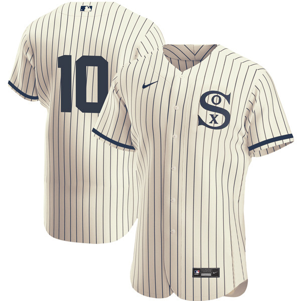 Men's Chicago White Sox #10 Yoan Moncada 2021 Cream/Navy Field of Dreams Flex Base Stitched Jersey