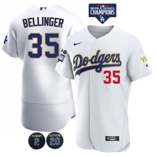 Men's Los Angeles Dodgers Customized White Gold Championship Stitched MLB Jersey