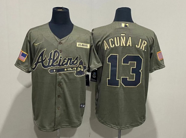 Men's Atlanta Braves #13 Ronald Acuña Jr. 2021 Camo Salute To Service Cool Base Stitched Jersey