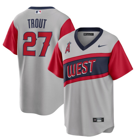 Men's Los Angeles Angels #27 Mike Trout 2021 Little League Classic Road Cool Base Stitched Baseball Jersey