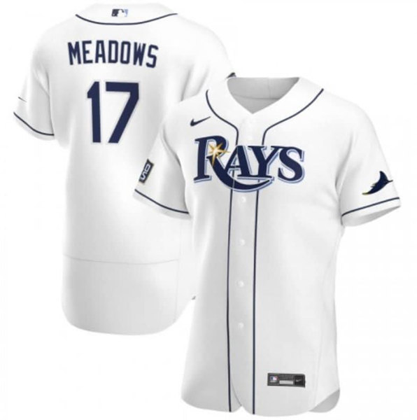 Men's Tampa Bay Rays #17 Austin Meadows White Flex Base Stitched Jersey
