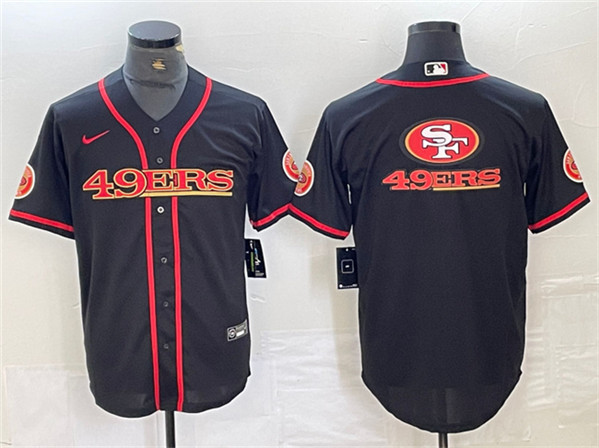 Men's San Francisco 49ers Black Team Big Logo With Patch Cool Base Baseball Stitched Jersey