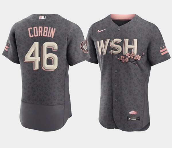 Men's Washington Nationals #46 Patrick Corbin 2022 Gray City Connect Cherry Blossom Flex Base Stitched Jersey