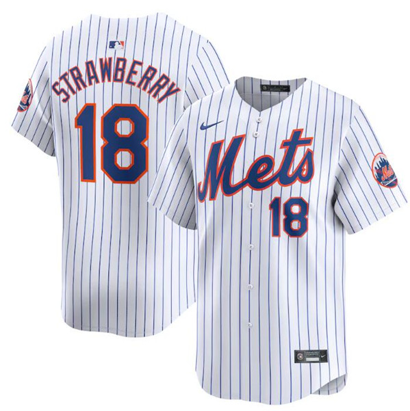 Men's New York Mets #18 Darryl Strawberry White 2024 Home Limited Stitched Baseball Jersey