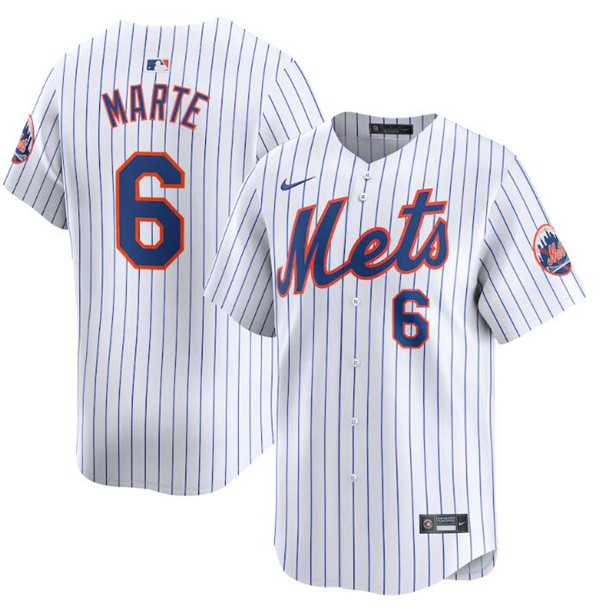 Men's New York Mets #6 Starling Marte White 2024 Home Limited Stitched Baseball Jersey