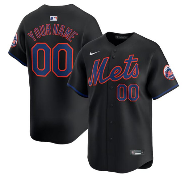 Men's New York Mets Customized 2024 Black Alternate Limited Stitched Baseball Jersey
