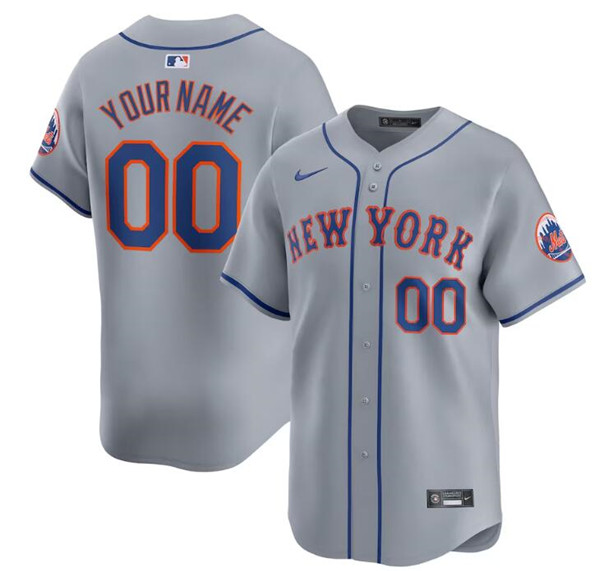 Men's New York Mets Active Player Cutsom 2024 Gray Away Limited Stitched Baseball Jersey
