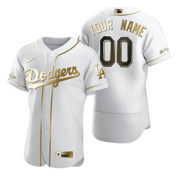 Men's Los Angeles Dodgers Active Player White Golden Edition Flex Base Sttiched MLB Jersey