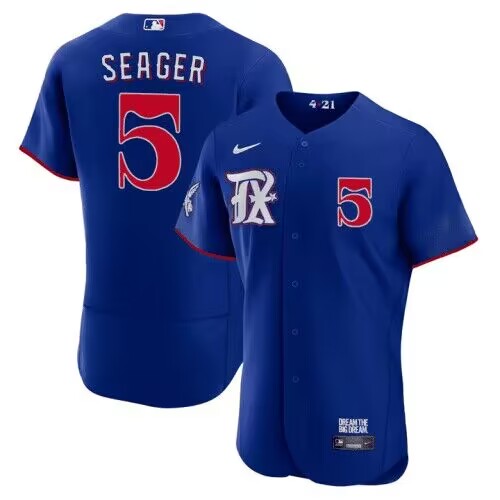 Men's Texas Rangers #5 Corey Seager Royal 2023 City Connect Flex Base Stitched Baseball Jersey
