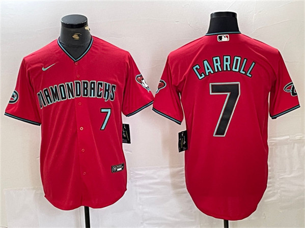 Men's Arizona Diamondbacks #7 Corbin Carroll Red With Patch Cool Base Stitched Baseball Jersey
