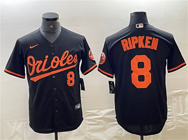 Men's Baltimore Orioles #8 Cal Ripken Jr. Black Cool Base Stitched Jersey