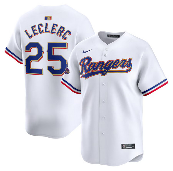 Men's Texas Rangers #25 Jose Leclerc White 2024 Gold Collection Cool Base Baseball Stitched Jersey