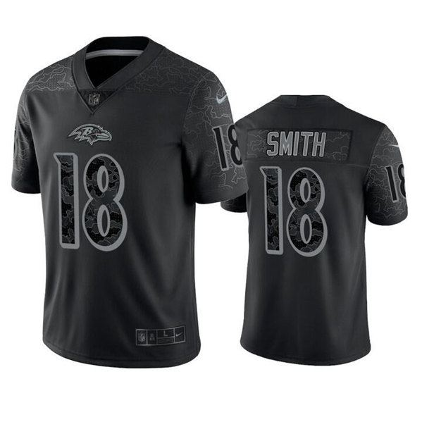 Men's Baltimore Ravens #18 Roquan Smith Black Reflective Limited Stitched Football Jersey