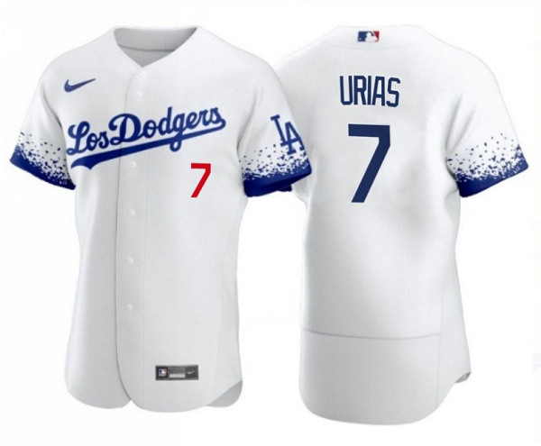 Men's Los Angeles Dodgers #7 Julio Urias 2021 White City Connect Flex Base Stitched Baseball Jersey