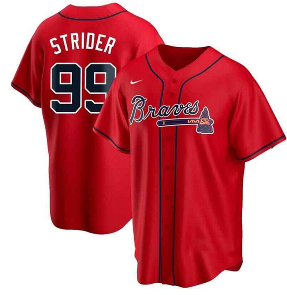 Men's Atlanta Braves #99 Spencer Strider Red Cool Base Stitched Baseball Jersey