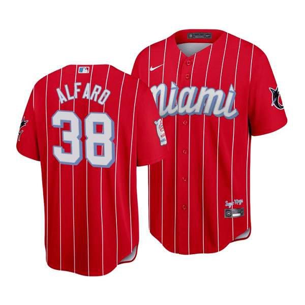 Men's Miami Marlins #38 Jorge Alfaro 2021 Red City Connect Cool Base Stitched MLB Jersey