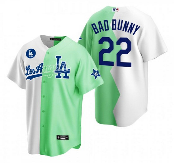 Men's Los Angeles Dodgers #22 Bad Bunny White/Green 2022 All-Star Cool Base Stitched Baseball Jersey