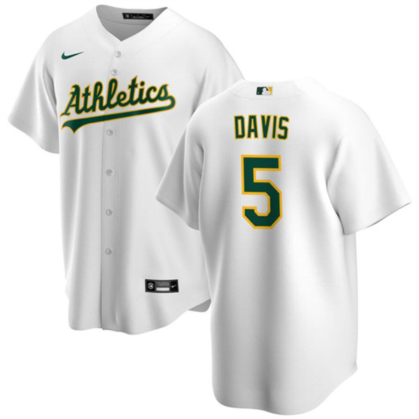 Men's Oakland Athletics #5 J.D. Davis White Cool Base Stitched Jersey