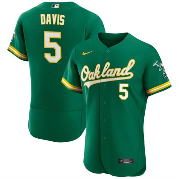 Men's Oakland Athletics #5 J.D. Davis Green Flex Base Stitched Jersey
