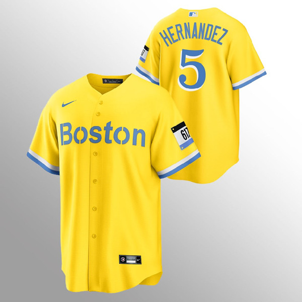 Men's Boston Red Sox #5 Enrique Hernandez Gold 2021 City Connect Stitched MLB Jersey