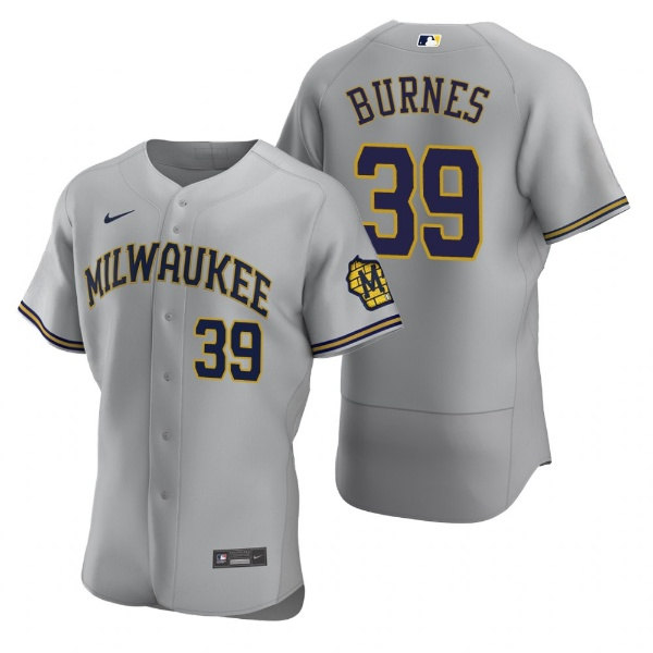 Men's Milwaukee Brewers #39 Corbin Burnes Gray Flex Base Stitched MLB Jersey