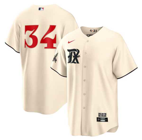 Men's Texas Rangers #34 Nolan Ryan Cream 2023 City Connect Cool Base Stitched Baseball Jersey