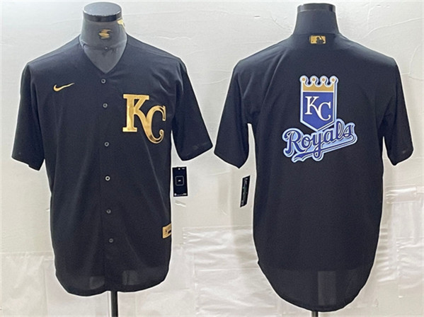 Men's Kansas City Royals Black Team Big Logo Cool Base Stitched Jersey