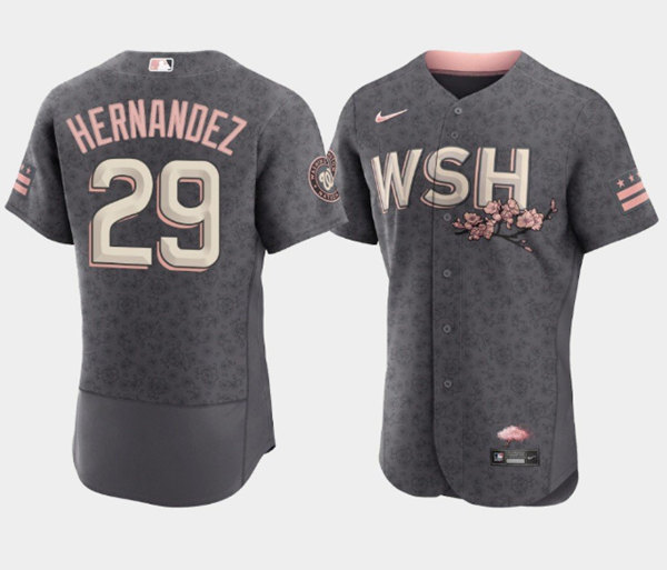 Men's Washington Nationals #29 Yadiel Hernandez 2022 Gray City Connect Cherry Blossom Flex Base Stitched Jersey