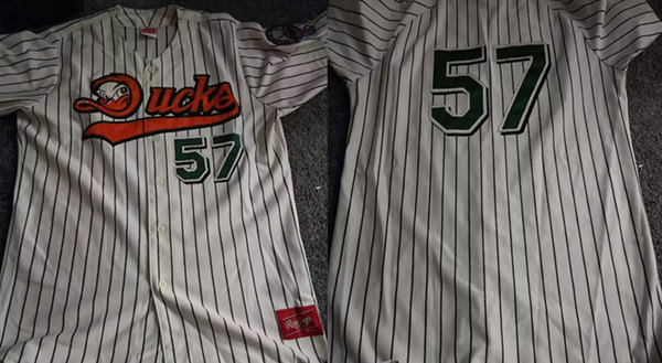 Men's Long Island Ducks #57 White Stitched Baseball Jersey