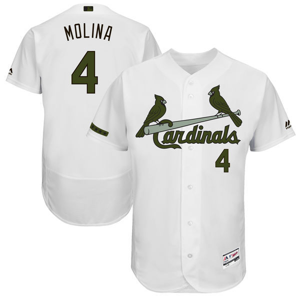 Men's St. Louis Cardinals #4 Yadier Molina Majestic White 2017 Memorial Day Authentic Collection Flex Base Player Stitched MLB Jersey