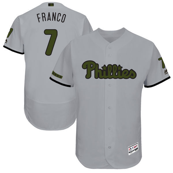 Men's Philadelphia Phillies #7 Maikel Franco Majestic Gray 2017 Memorial Day Authentic Collection Flex Base Player Stitched MLB Jersey