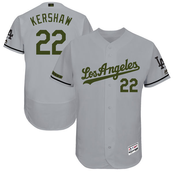 Men's Los Angeles Dodgers #22 Clayton Kershaw Majestic Gray 2017 Memorial Day Authentic Collection Flex Base Player Stitched MLB Jersey