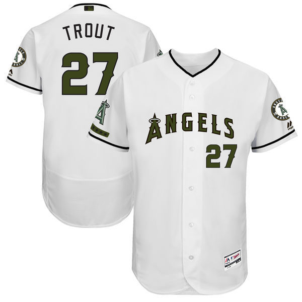 Men's Los Angeles Angels of Anaheim #27 Mike Trout Majestic White 2017 Memorial Day Authentic Collection Flex Base Player Stitched MLB Jersey
