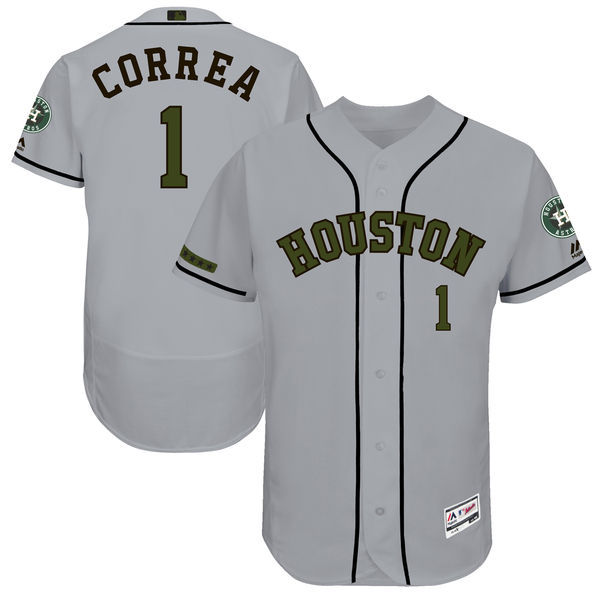 Men's Houston Astros #1 Carlos Correa Majestic Gray 2017 Memorial Day Authentic Collection Flex Base Player Stitched MLB Jersey