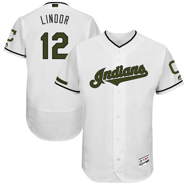 Men's Cleveland Indians #12 Francisco Lindor Majestic White 2017 Memorial Day Authentic Collection Flex Base Player Stitched MLB Jersey