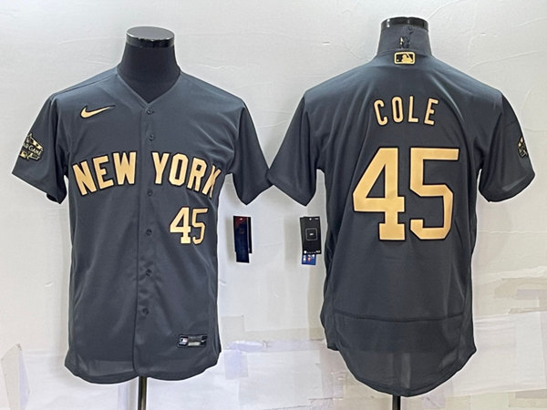 Men's New York Yankees #45 Gerrit Cole Charcoal 2022 All-Star Flex Base Stitched Baseball Jersey