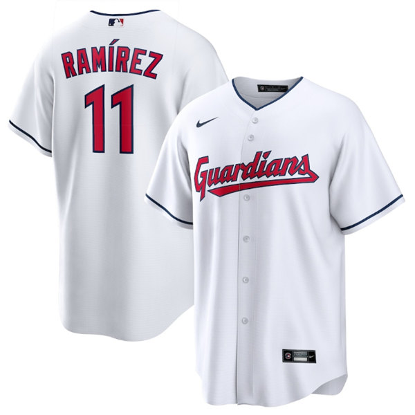 Men's Cleveland Guardians #11 José Ramírez White Cool Base Stitched Baseball Jersey