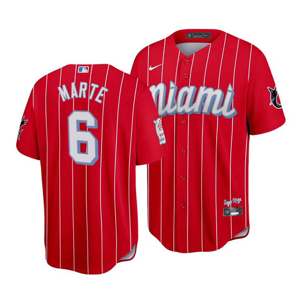 Men's Miami Marlins #6 Starling Marte 2021 Red City Connect Cool Base Stitched MLB Jersey