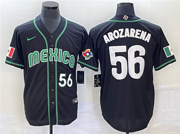Men's Mexico Baseball #56 Randy Arozarena 2023 Black World Baseball Classic Stitched Jersey