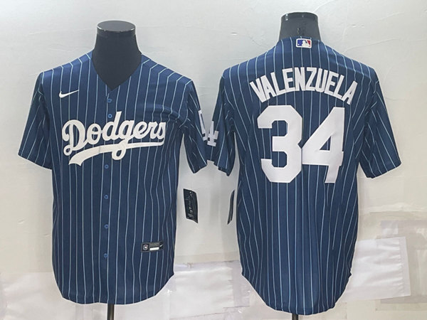 Men's Los Angeles Dodgers #34 Toro Valenzuela Navy Cool Base Stitched Baseball Jersey