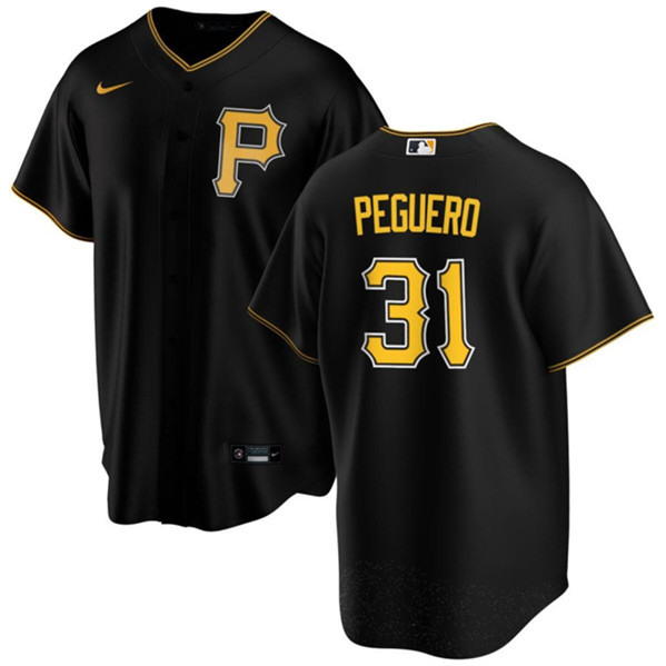 Men's Pittsburgh Pirates #31 Liover Peguero Black Cool Base Stitched Baseball Jersey