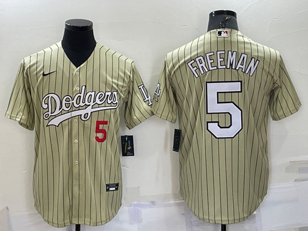 Men's Los Angeles Dodgers #5 Freddie Freeman Cream Cool Base Stitched Jersey