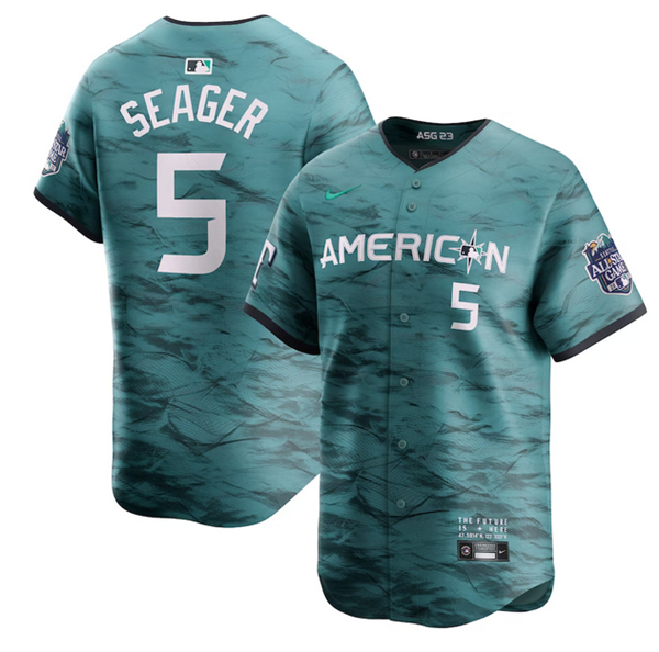 Men's Texas Rangers #5 Corey Seager Teal 2023 All-Star Cool Base Stitched Baseball Jersey