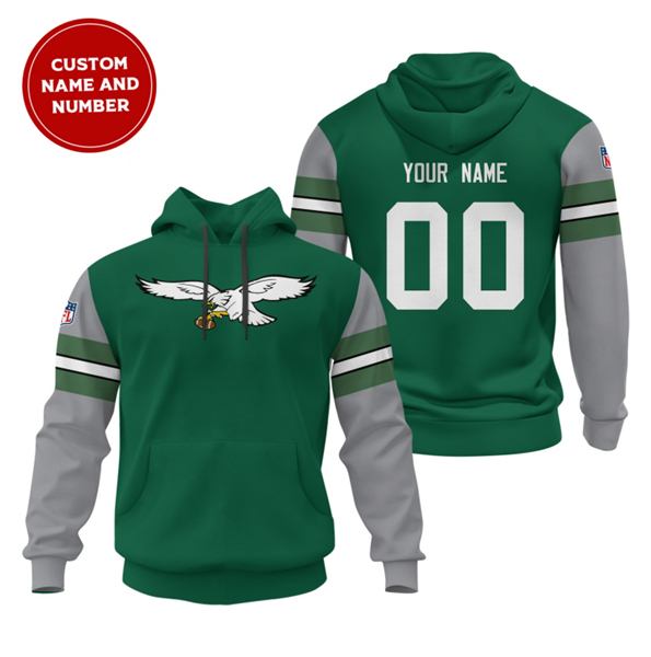 Men's Philadelphia Eagles Green Custom Sideline Alternate Club Pullover Stitched Hoodie
