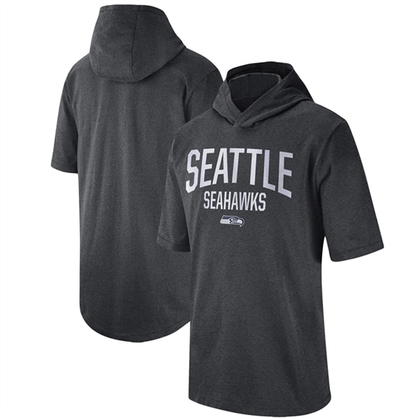 Men's Seattle Seahawks Heathered Charcoal Sideline Training Hooded Performance T-Shirt