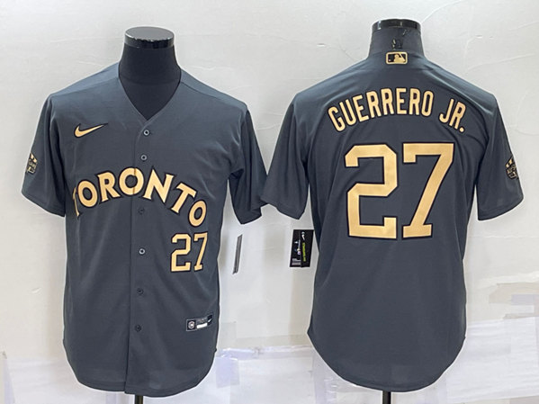 Men's Toronto Blue Jays #27 Vladimir Guerrero Jr. Charcoal 2022 All-Star Cool Base Stitched Baseball Jersey