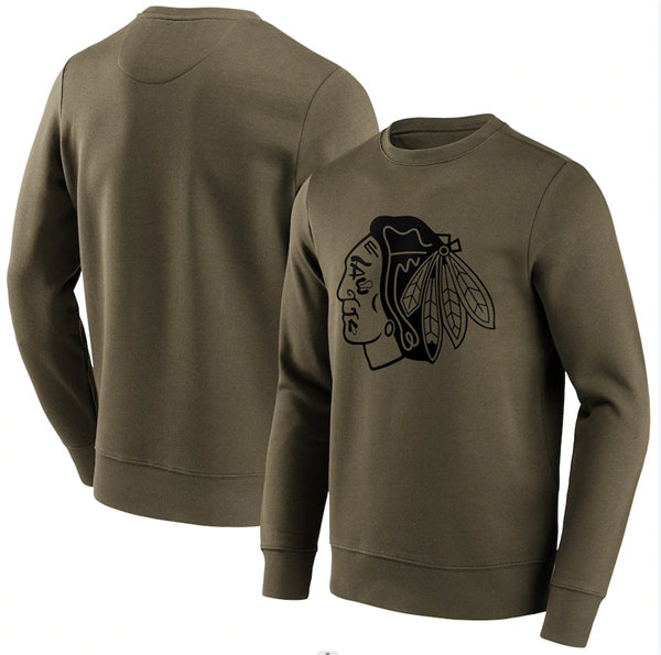Men's Chicago Blackhawks Khaki Iconic Preferred Logo Graphic Crew Sweatshirt