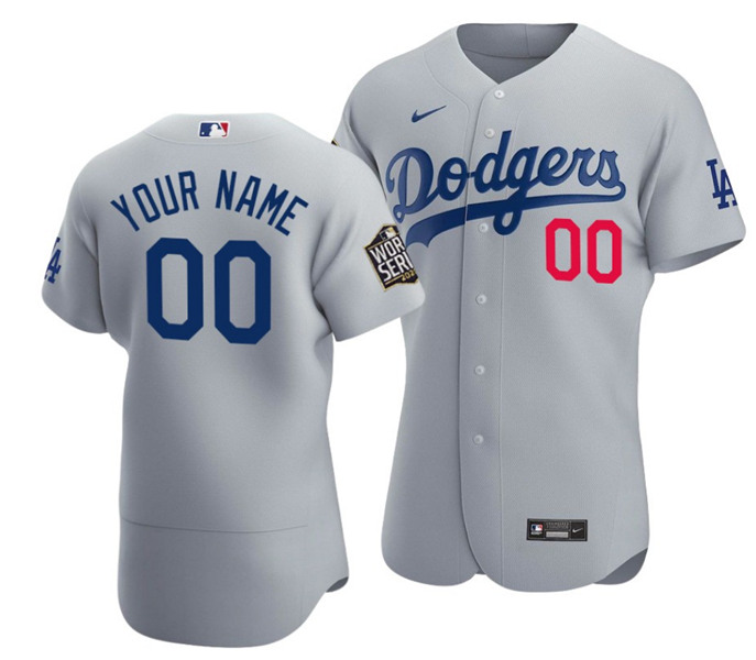 Men's Los Angeles Dodgers Active Player Grey 2020 World Series Bound Custom Flex Base Stitched MLB Jersey (Check Description If You Want Women Or Youth Size)