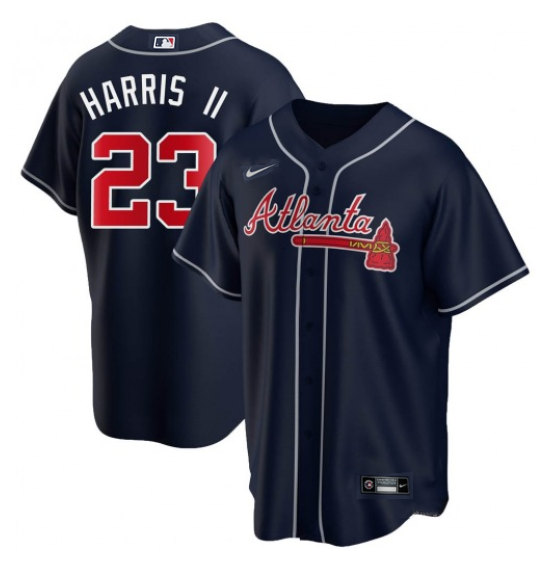 Men's Atlanta Braves #23 Michael Harris II Navy Cool Base Stitched Baseball Jersey